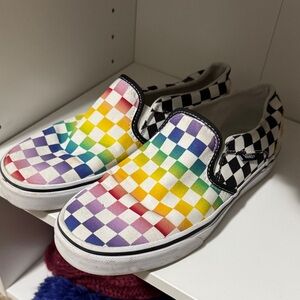 Vans Women’s Rainbow Checkered Slip-On Shoes